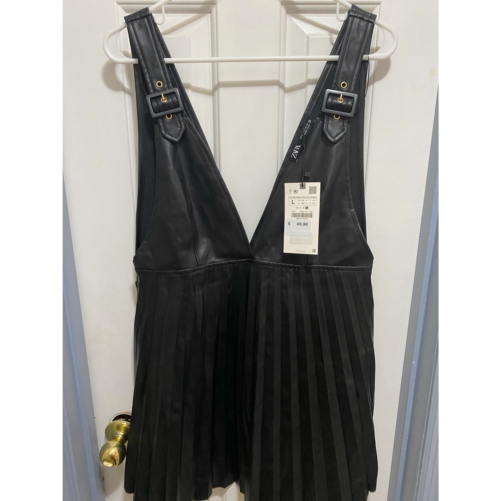 NWT Zara Faux Leather Pleated Dress